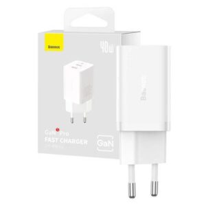 Univerzalni punjač Baseus GaN5 40W, 2x USB C bijeli, CCGP180102