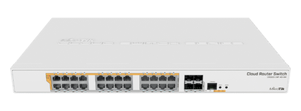 27763-2965_crs328-24p.png MikroTik Cloud Router Switch CRS328-24P-4S+RM, 512MB RAM, 24×G-LAN (all PoE-out), 4xSFP+, RouterOS L5/SwitchOS (dual boot), 1U rackmount, 500W PSU
