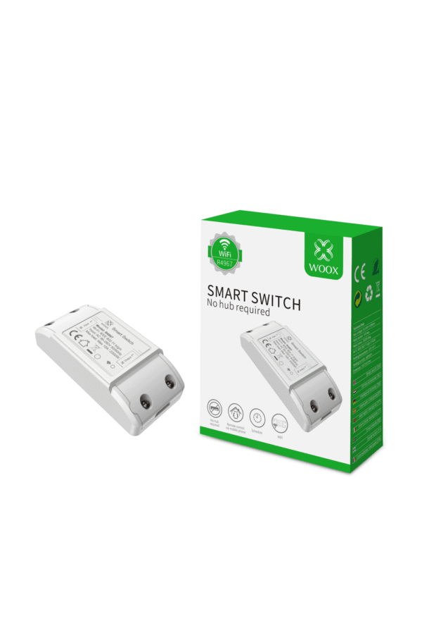28943-2965_woox-r4967-smart-integrational-power-switch-p20-642_image.png Woox Smart Wi-Fi preklopnik, 240VAC 10A 2200W, WooxHome app, Alexa & Google Assistant