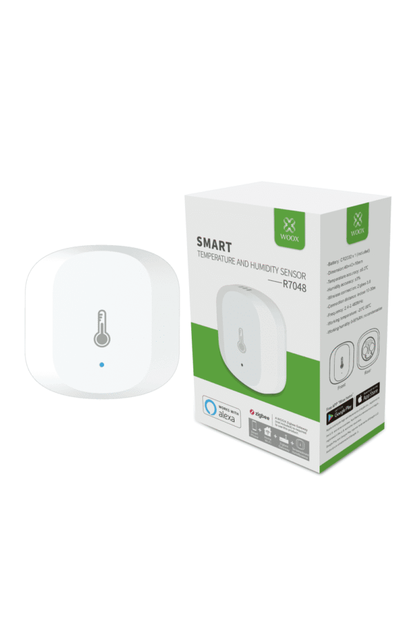 28960-2965_woox-r7048-smart-humidity-temperature-sensor-p48-752_image.png Woox ZigBee Smart Wi-Fi senzor vlage i temperature, WooxHome app, Alexa & Google Assistant