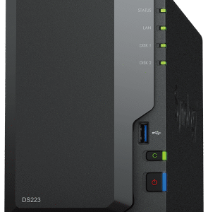 Synology DS223 DiskStation 2-bay NAS server, 2.5"/3.5" HDD/SSD, 2GB DDR4, 1×G-LAN, USB3.2×3, Wake on LAN/WAN