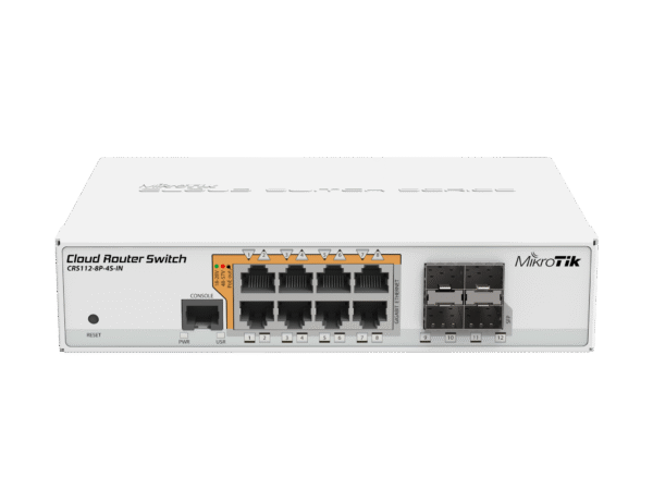 31470-2965_CRS112-8P-4S-IN.png Mikrotik Cloud Router Switch CRS112-8P-4S-IN, 128MB RAM, 8×G-LAN PoE-out, 4×SFP, RouterOS L5
