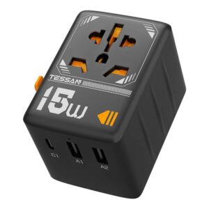 Univerzalni punjač Tessan 15W sa priključcima EU,UK,AU,US, 2x USB A, 1x USB C, WTA-01