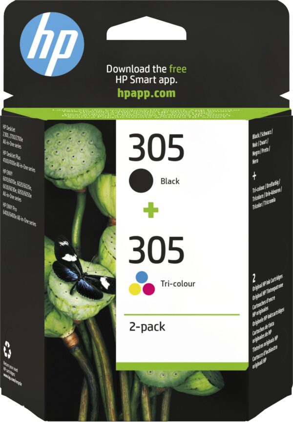 33883-2965_b59068f554ceccd15165f9d6a0795c7957fb3255.jpg Tinta HP 305 2-Pack Tri-color/Black Original Ink Cartridge P/N: 6ZD17AE