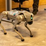 futuristic robot dog indoors in stationary pose