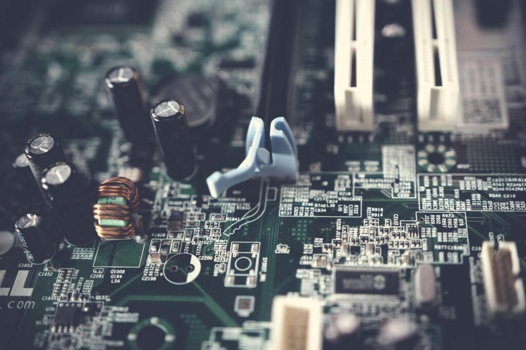 tilt shift photography of motherboard