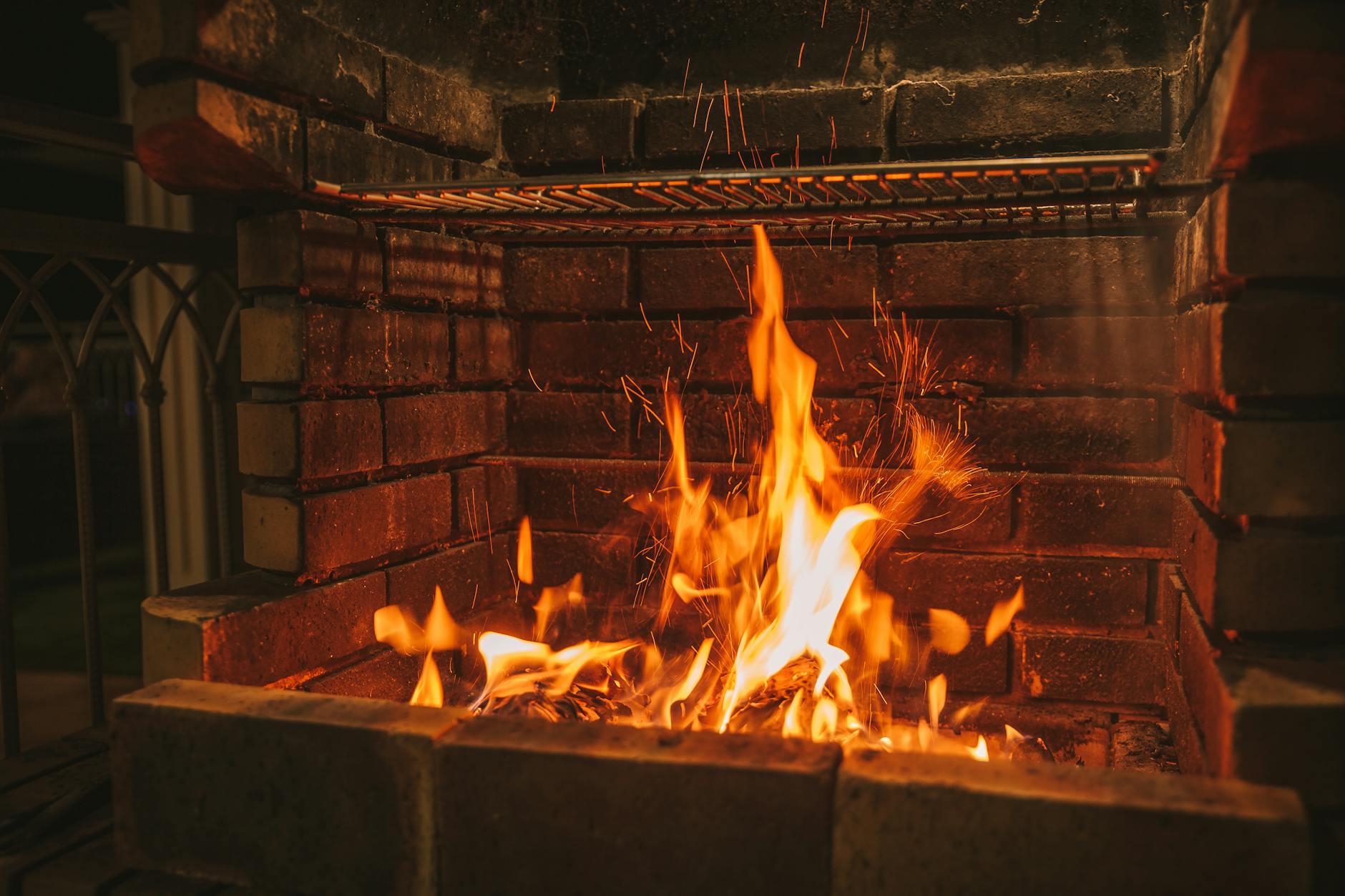 fire in fireplace
