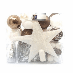 Set božićnih kuglica i dekoracija  44 komada 6 cm bijeli-smeđi