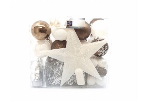 Set božićnih kuglica i dekoracija  44 komada 6 cm bijeli-smeđi