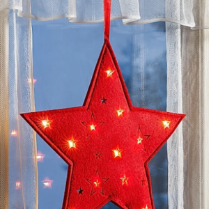 Božićna zvijezda od filca s 12 LED svjetla-crvena