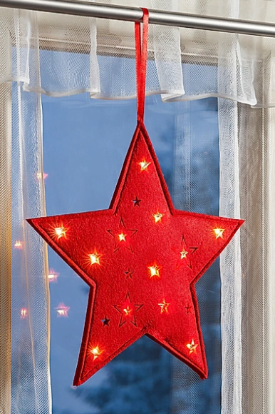 Božićna zvijezda od filca s 12 LED svjetla-crvena