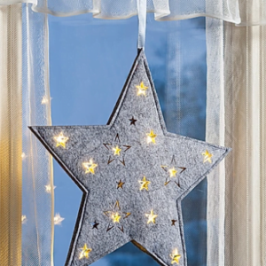 Božićna zvijezda od filca s 12 LED svjetla-siva