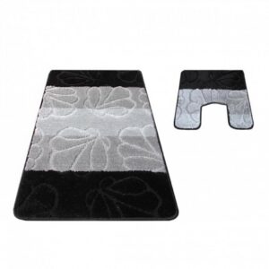Set kupaonskih tepiha sa U izrezom-SIVO/CRNA