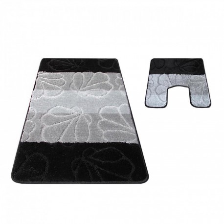 Set kupaonskih tepiha sa U izrezom-SIVO/CRNA