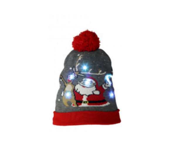 Božićna kapa s LED svjetlom "Djed Mraz i Jelenko"